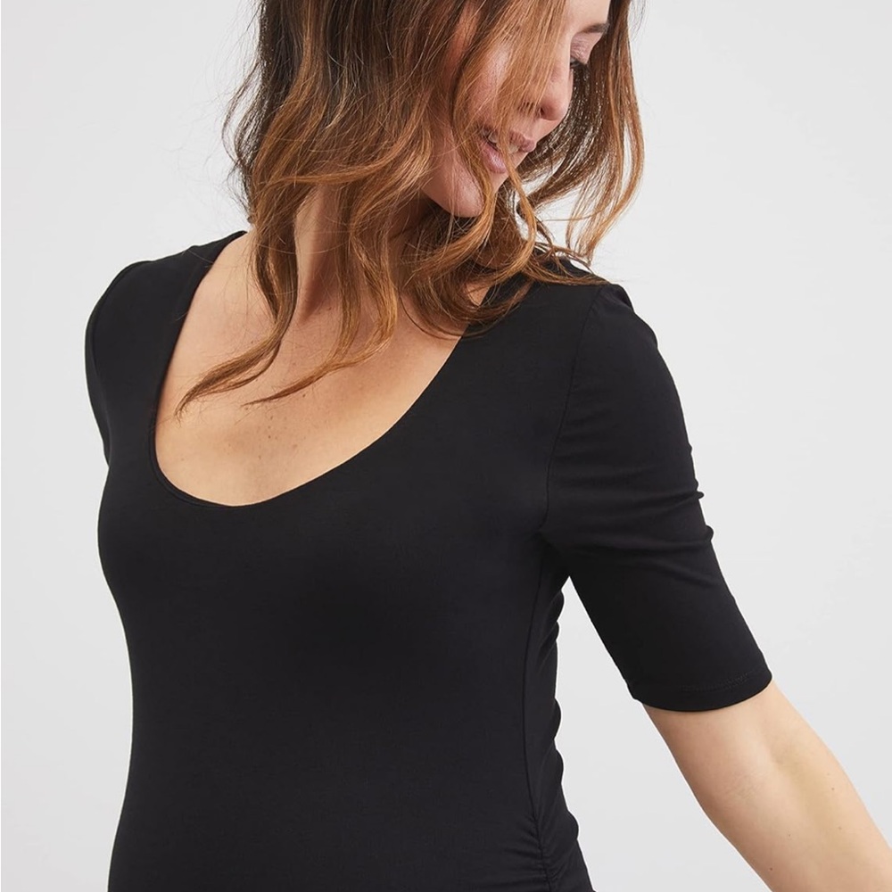 Motherhood Maternity Black 3/4 Sleeve Fitted Bodysuit Dress